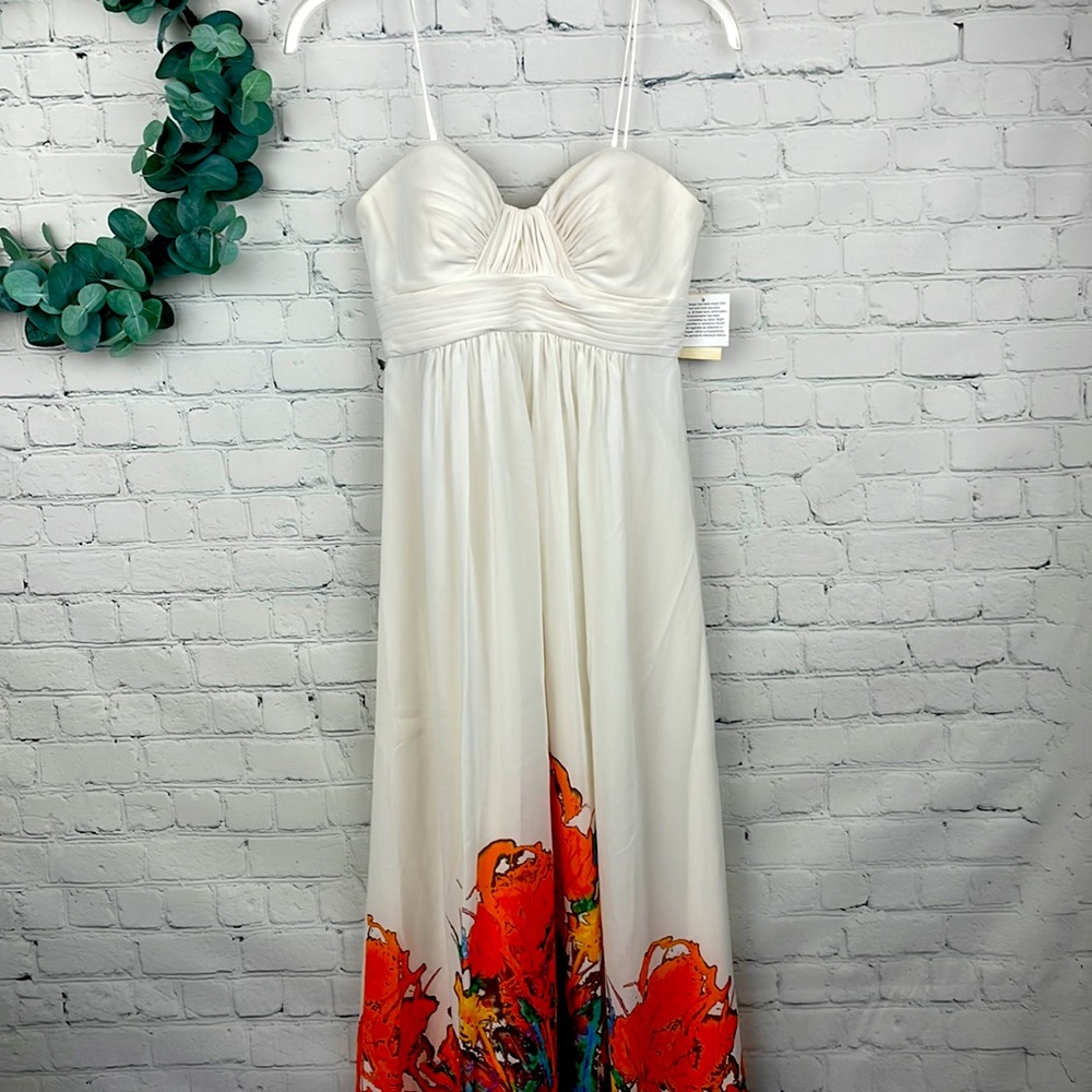 AIDAN MATTOX NWT Spaghetti Strap Chiffon Maxi Dress Orange Floral Print size 2